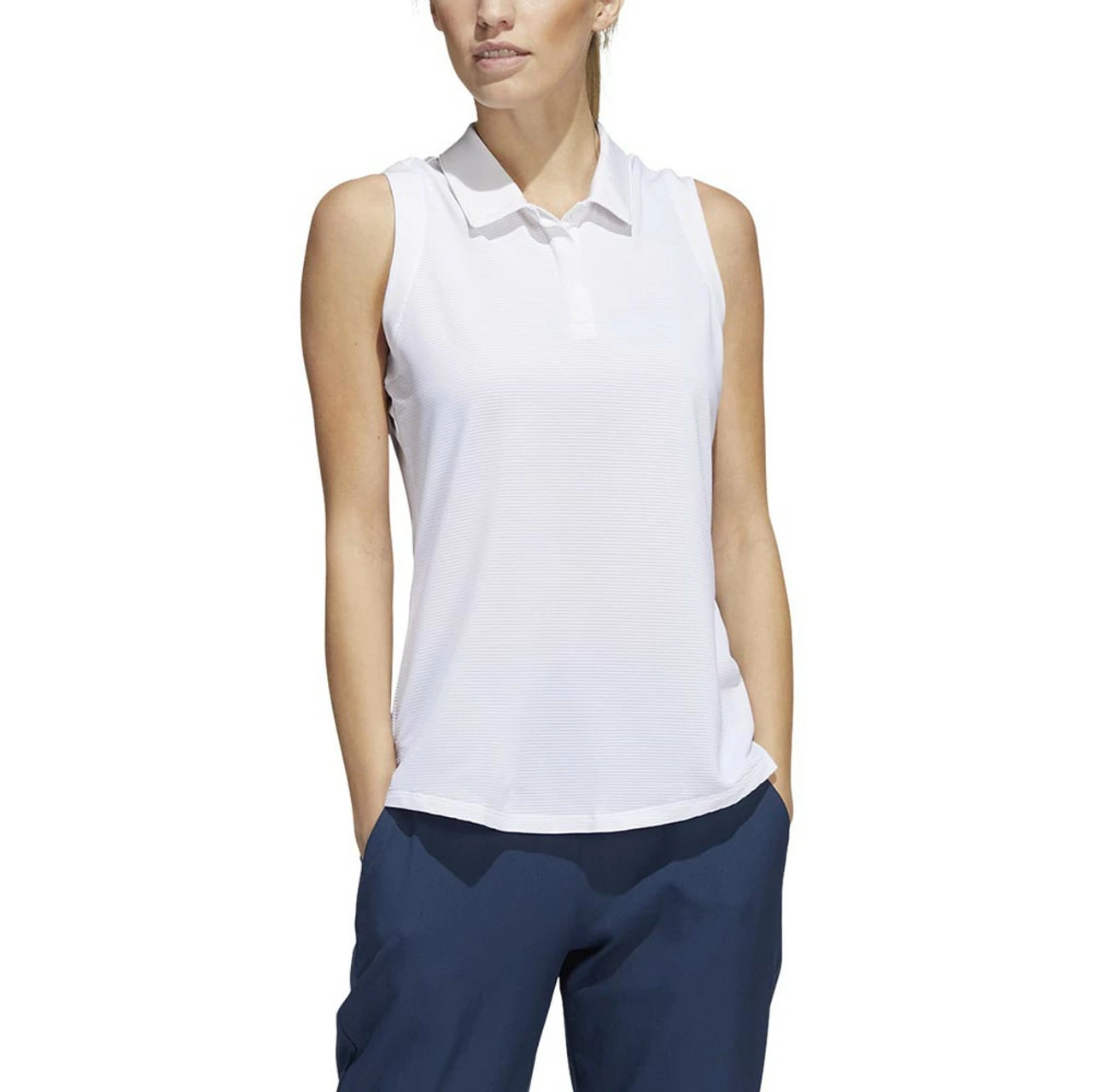 ADIDAS Women's Primeblue Ottoman Stripe Sleeveless Polo - Image 9