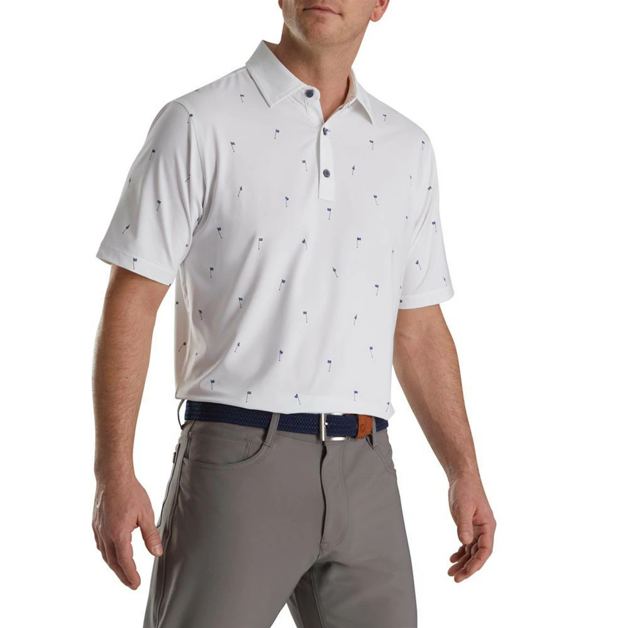 FootJoy 18 Holes Print Lisle Self Collar Polo - Image 5