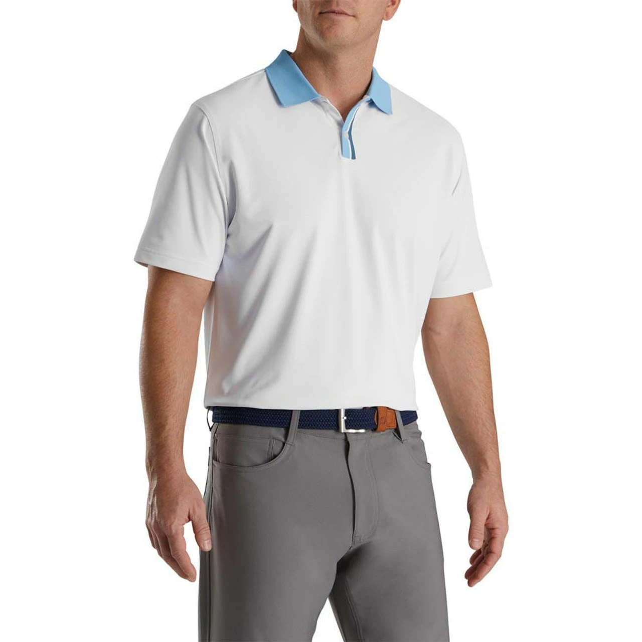 FootJoy Solid Stretch Pique With Stripe Placket Knit Collar Polo - Image 5