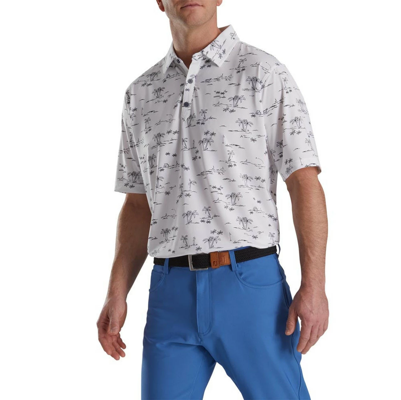 FootJoy Tropic Golf Print Lisle Self Collar Polo - Image 5