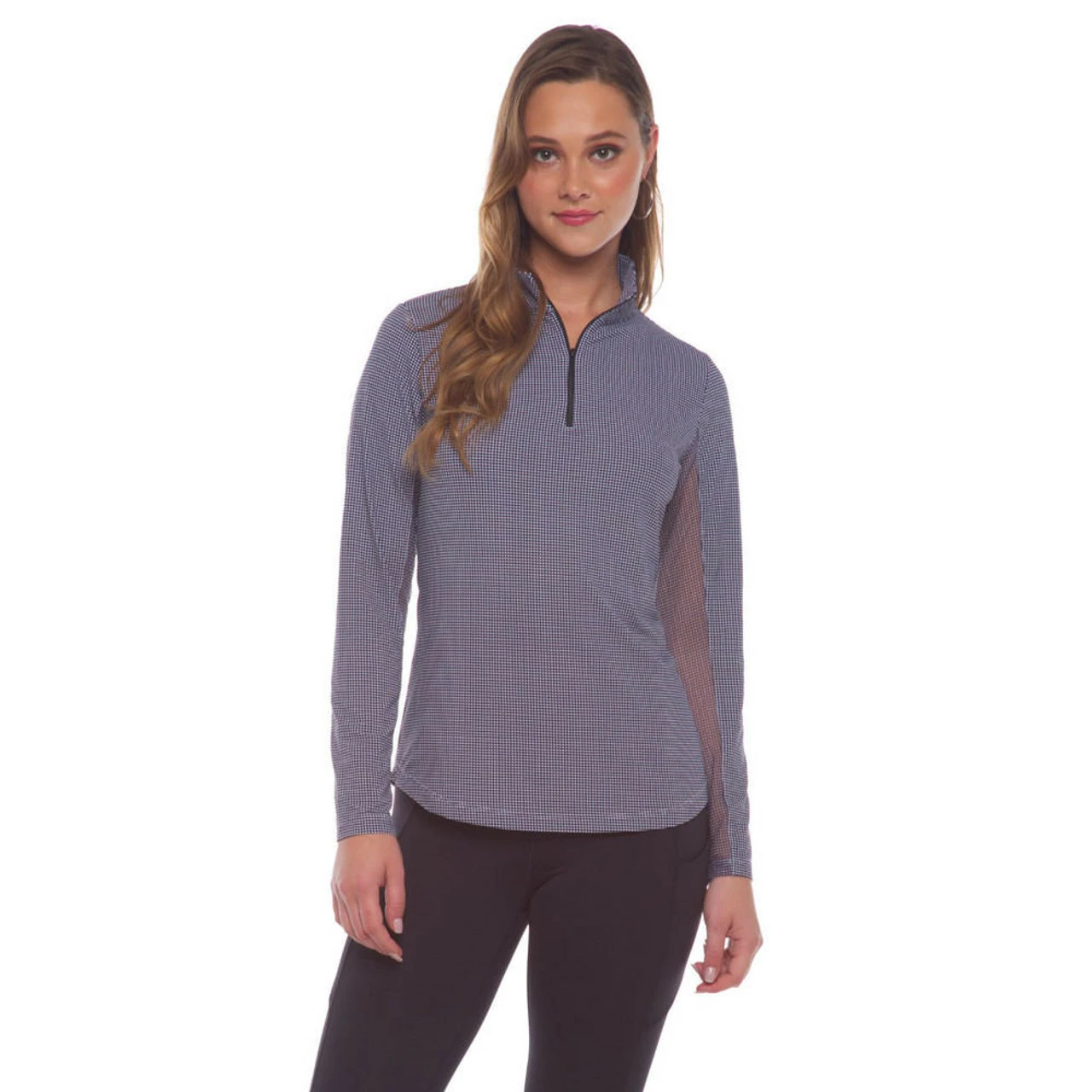 IBKUL Mini Check Long Sleeve Zip Mock - Image 5