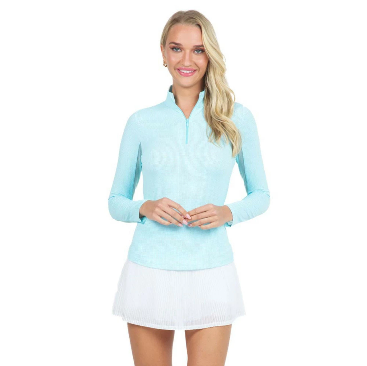 IBKUL Mini Check Long Sleeve Zip Mock - Image 18